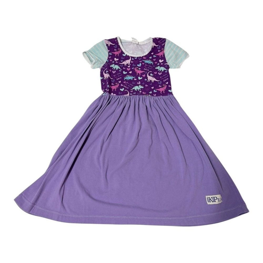 Dinosaur Hearts KPea Dress Regular Size 8‎ Purple Short Sleeve Scoop Neck Cotton